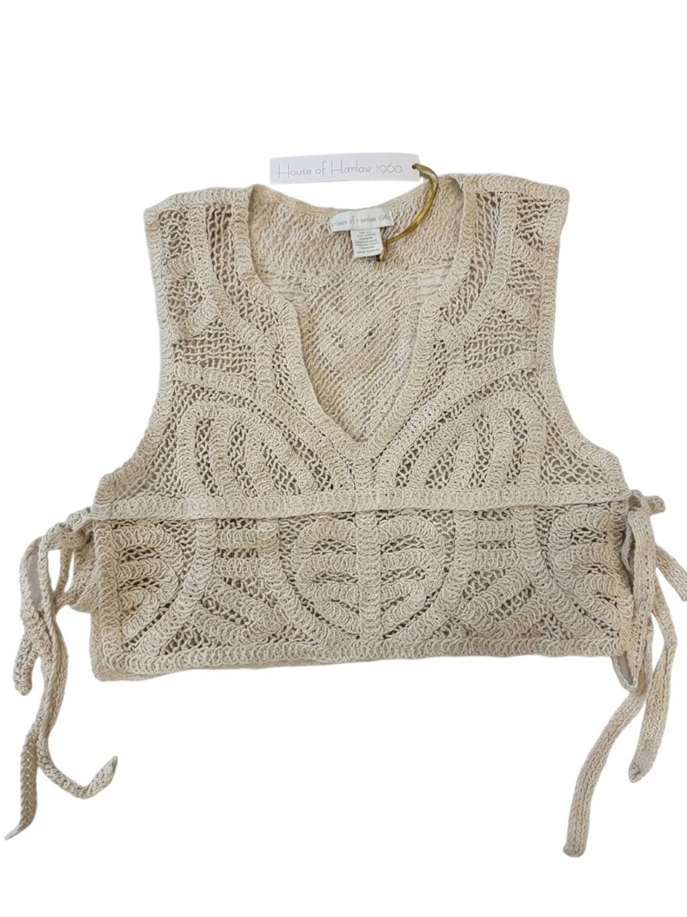 House of Harlow 1960 Beige Open-Knit V-Neck Sweater Vest NWT One Size